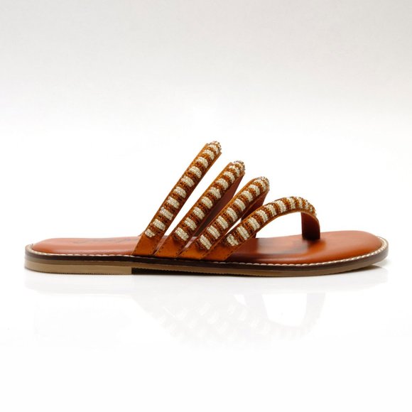 🎉LAST CHANCE🎉 FREE PEOPLE Beatrice Beaded Flat Sandals / Bronzer/Natural Combo - Picture 9 of 14